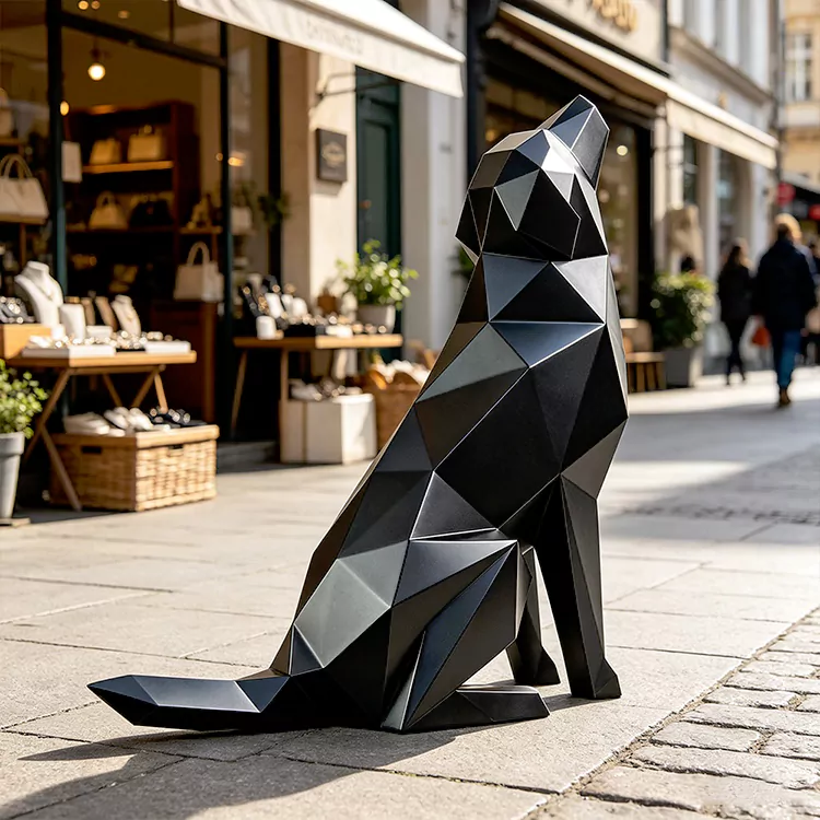 Geometrische heulende Wolf-Skulptur aus Edelstahl
