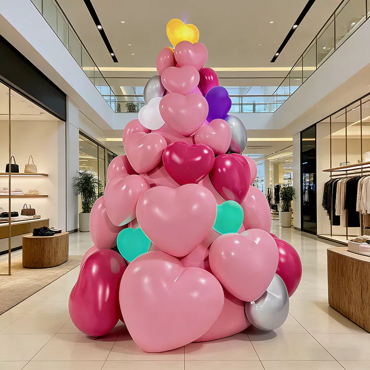 Herzförmige gestapelte Ballonskulptur aus GFK